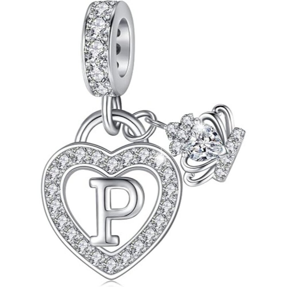 Letter P Letter Charms Silver Heart Alphabet Initial Dangle Charms